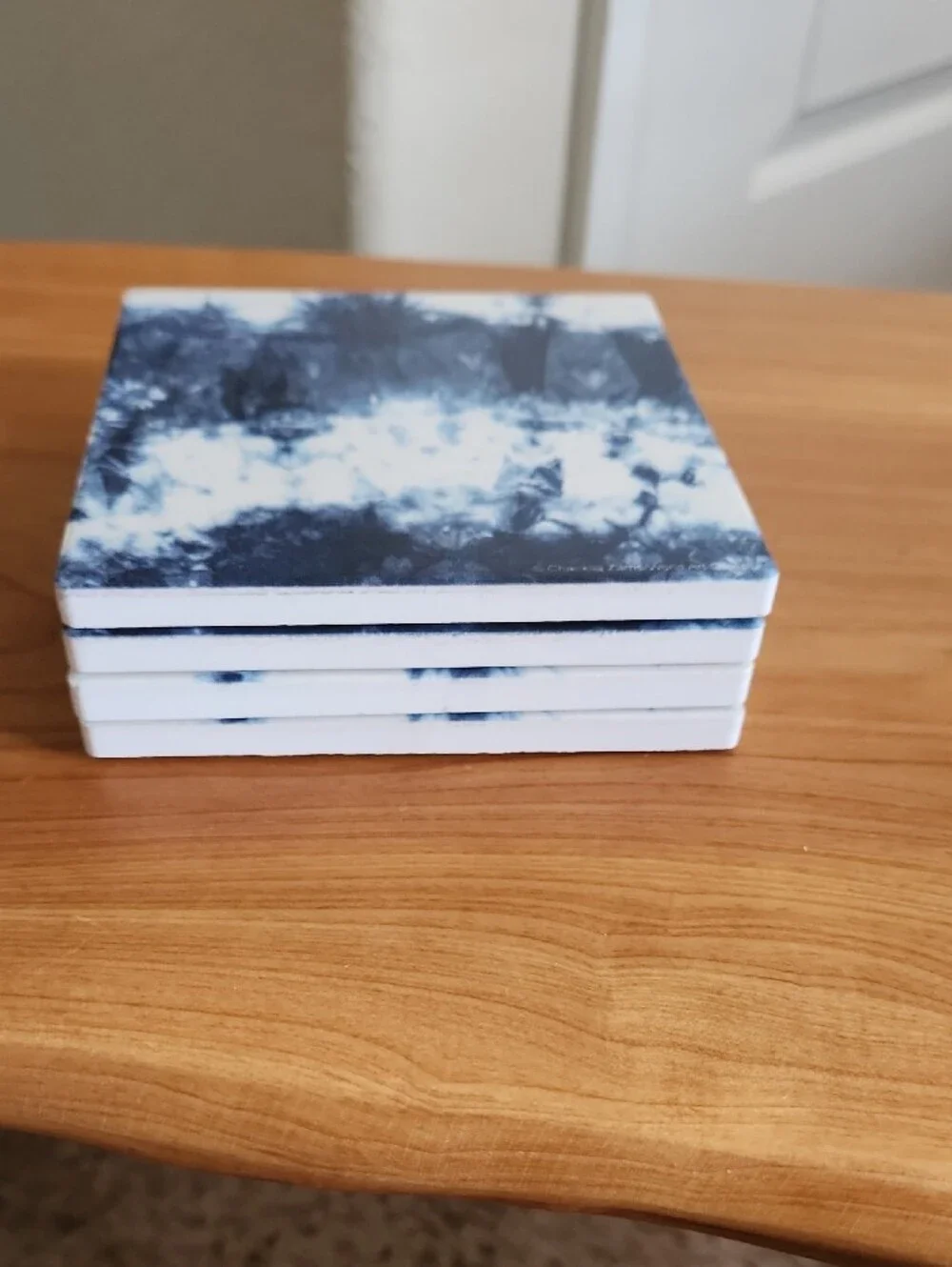 Set of 4 Blue and White Abstract Tile Coasters